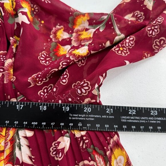 Time & Tru Floral Boho Dress M Multicolor Long Sleeve Peasant Pleated Babydoll b - Picture 3 of 12
